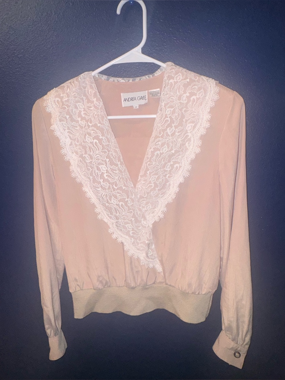 Andrea Gayle Blush Lace-Trim Long Sleeve Wrap Top